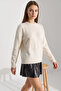 Women's Soft Textured Floral Pattern Embroidered Knitwear Cream Sweater - 6