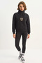 Women's Stand Collar Half Zipper Fleece Lined Crop Black Sweatshirt