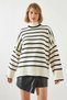 Women's High-Neck Striped Knitwear White Black Sweater