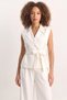 Women's Double-Breasted Collar Belted High Waist Palazzo Ecru Trousers Set - 7