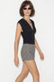 Women's Gathered Drape Detailed V-Neck Bat Sleeve Black Blouse - 3