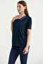 Collared Tulle Detailed Short Sleeve T-Shirt - Navy Blue - 3