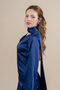 Women's Winter Navy Satin Scarf Detailed Long Sleeve Dress 50360 - 3