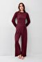 Long Sleeve Crop Wide Leg Stretchy Lycra Viscose Soft Pajama Set 18210 - 2