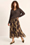 Women's Shawl Patterned Asymmetrical Cut Lined Chiffon Oil Green Skirt - 6