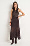 Women's Asymmetrical Cut Lined Lycra Lace Brown Skirt - 2