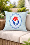 Blue Checkered Red Floral Pattern Decorative Throw Pillow Cover Retro 43X43 cm - 4
