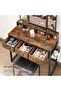 Dressing Table with Mirror and Stool, Vanity Table with Tri-Fold Mirror, 3 Drawers, Hair Dryer Holder, Makeup Desk, Industrial Style, Rustic Brown and Black - 6