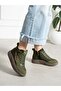 Elisa Green Fur Inside Hidden Heel Women's Sneakers Boots - 6
