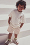 Boy's Bubble Tea Printed T-Shirt and Striped Shorts Set Brown - 2