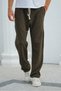 Khaki Men's Baggy Fit Sweatpants with Laces, Comfortable Cut Casual Trousers