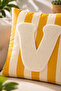 Punch Embroidered Throw Pillow Cover - 43*43 cm - Yellow Letter V - Pnk001 - 2