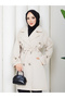 Apolet Detailed Belted Buttoned Pocketed Hijab Trench Coat Rc3145 - 7