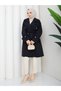 Apolet Detailed Belted Buttoned Pocketed Hijab Trench Coat Rc3145 - 7