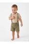 Cocosiss Baby Boy Embroidered Muslin Shirt and Suspender Shorts Set - Beige / Khaki - 2