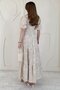 Beige Balloon Sleeve Embroidered Dress - 3