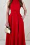 Red Halter Neck Flared Dress - 3