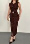 Brown Gold Accessory Detailed Pocketed Dress - 4