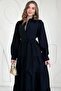 Black Modal Jacquard Striped Long Dress
