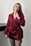 Burgundy Gold Accessory Detailed Satin Blouse