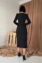 Black Polka Dot V-Neck Rose Dress - 4