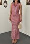 Pink Sparkling Strappy Long Dress - 4