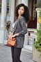 Women's Jacquard Stretch Fabric Shawl Collar Capri Sleeve Stitched Blazer Jacket - Coffee Waterfall - 3