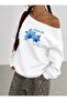 Simple Joy Printed Oversized Women's Boat Neck Sweatshirt