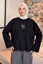 Floral Embroidered Combed Cotton Blouse 13137 - Black - 3