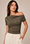 Asymmetrical Collar Draped Blouse