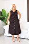 Plus Size Linen Fabric Dress with Side Lace Detail - 2