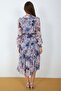 Chiffon Fabric Leaf Pattern Midi Dress - 4