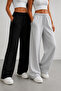 Mnk Sport Sweatpants 2 Pieces Plain Black Gray Wide Leg Comfortable Fit - 2