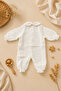 3 Piece 100% Cotton Muslin Ecru Hospital Discharge Set with Snap Fasteners on the Back and Bohemian Leaf Print 0-3 Months - 7