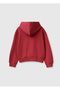 Girl's Red Front Embroidered Ribbed Pocket Hooded Zipper Sweatshirt - 2