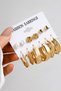 Women's Gold Color Multiple 6 Pair Earring Set Hoop Pearl Heart Model - 6