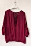 Italian Burgundy Lace Collar 3/4 Sleeve Lined Elastic Waist Sequined Silk Woven Blouse 65 70 - 4