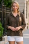 Brown Hooded 3/4 Sleeve Buttoned Side Tie Embroidered Cotton Woven Jacket 60 60 - 5