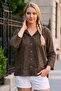 Brown Hooded 3/4 Sleeve Buttoned Side Tie Embroidered Cotton Woven Jacket 60 60 - 6