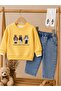 Teddy Bear Printed Sweatshirt, Lycra Stretch Fabric Jeans, and Teddy Bear Printed Socks 3-Piece Set