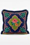 Vintage Rose Patterned Green and Navy Blue Striped 4-Piece Fringed Throw Pillow Cover Set - 5