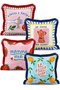 Italian Kitchen Themed Lemon Tomato Pasta and Coffee Patterned 4-Piece Fringed Throw Pillow Cover Set