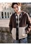 Lcw Kids Brown Color Blocked Zippered Hooded Boy's Coat