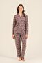 Women'S, Floral Patterned, Brown, Shirt Pajama Set (with Socks as a Gift) - 3