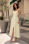 Women's Yellow Floral Patterned Tie-Strap Slit Long Dress