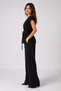 Women's Black Cotton Linen Double Set with Gipeli Waistband, Lace-Up, Wide Leg Pants, Casual Summer Blouse Set - 2