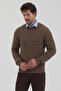 Pales Men's Dark Mink Hair Braided 100% Cotton Crew Neck Sweater - 6