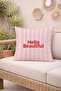 Decorative Throw Pillow Cover 43X43 cm |   Ciao Bella Written Pink Striped Design |   Double Sided Printed Tkb65551 - 2