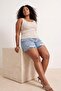 Light Blue Ripped Elastic High Waist Mini 100% Cotton Non-Stretch Denim Shorts Tbbss26Ap00014