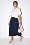 Navy Blue Belted Pleated Long Skirt Tdrss26Et00056